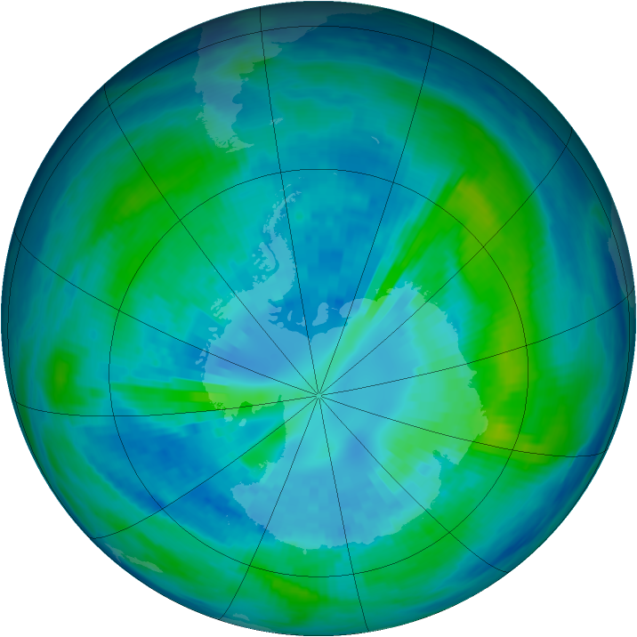 Antarctic ozone map for 05 April 1993